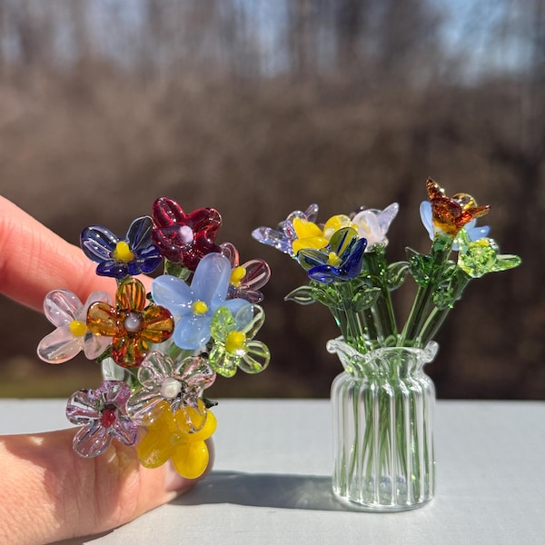 Buquê de Flores de Vidro - Miniatura de Flor, Centro de Mesa em Vidro, Escultura de Flor de Nascimento, Presente de Decoração para Mãe e Amigas