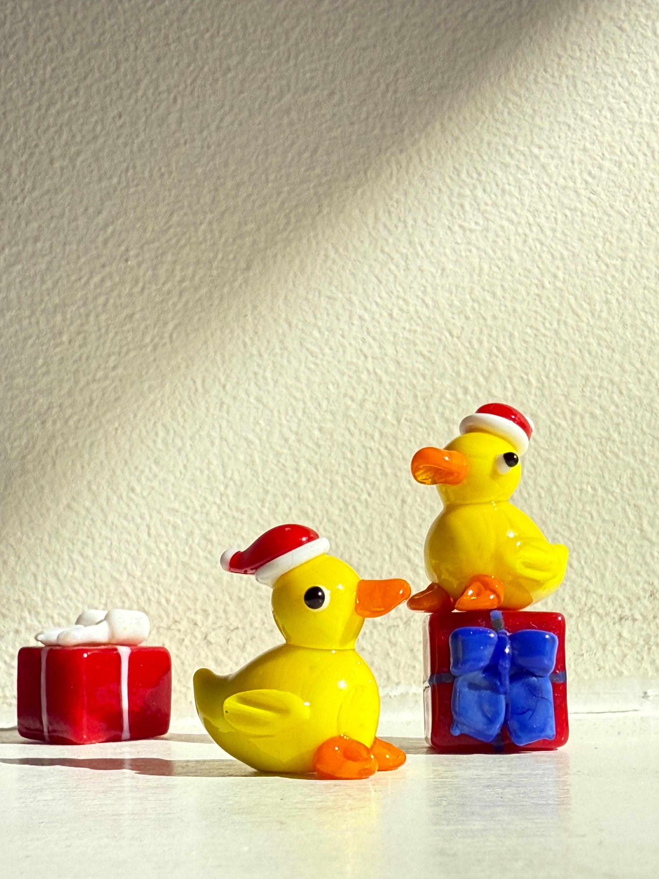 Handmade Blown Glass Yellow Duck Figurine: Christmas Holiday Decor