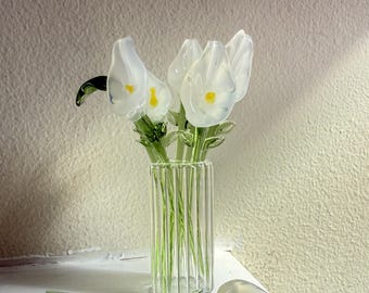 Glas Blumenstrauß - Mini Blumenfigur, Glas Kunstwerk Tischdekoration Geburt Blumenskulptur, Wohnkultur Geschenk Mini Glas Calla