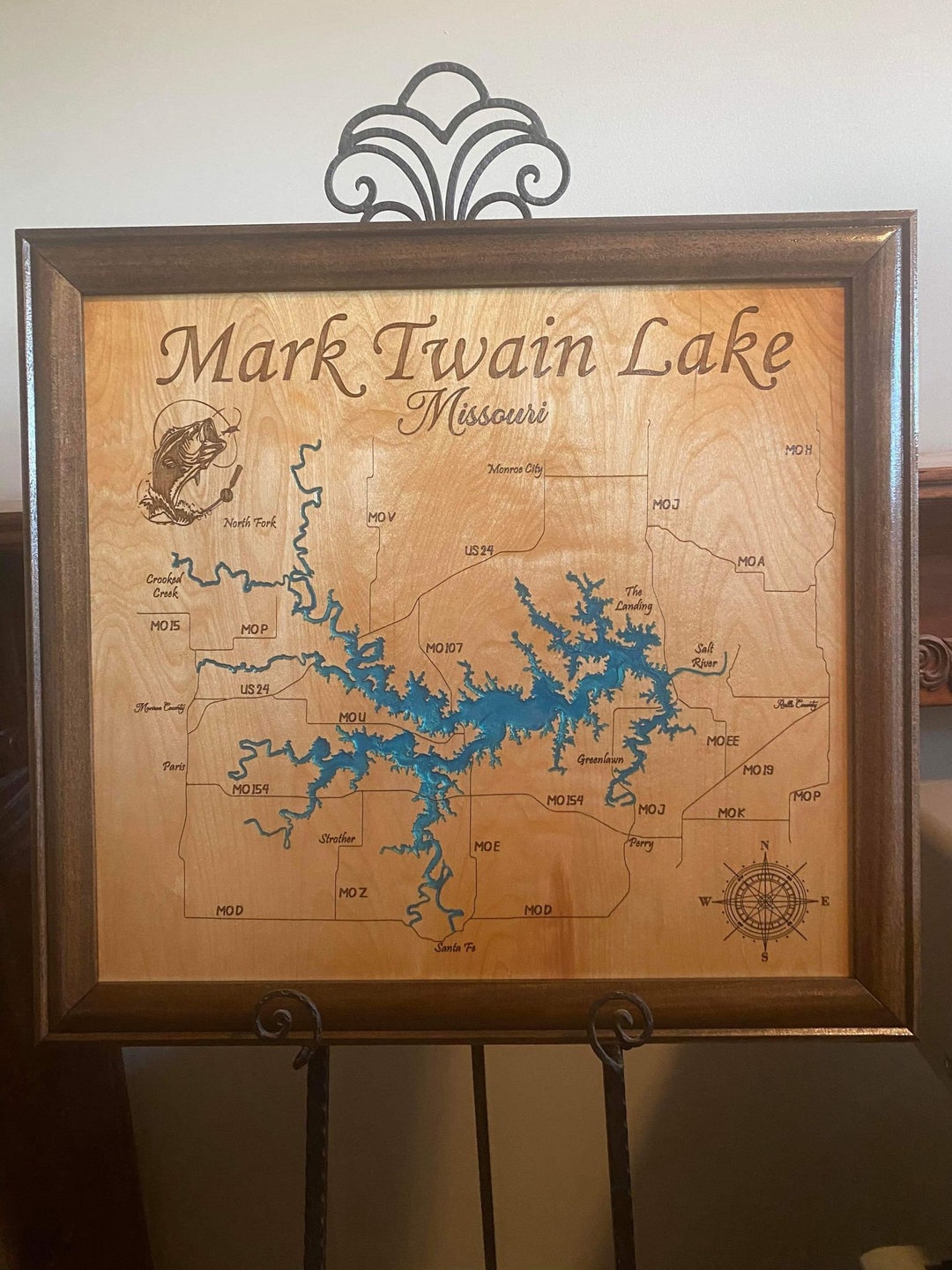 Mark Twain Lake Missouri Wood Lake Map With Frame Etsy