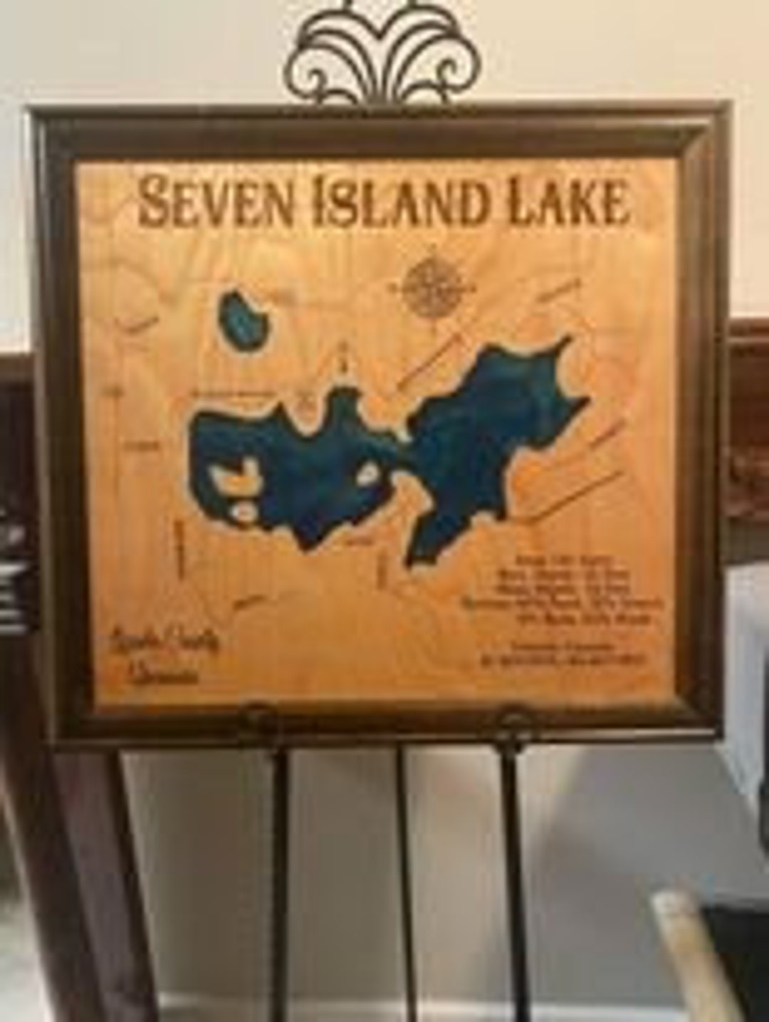 Seven Island Lake Wisconsin Wood Lake Map With Frame Etsy
