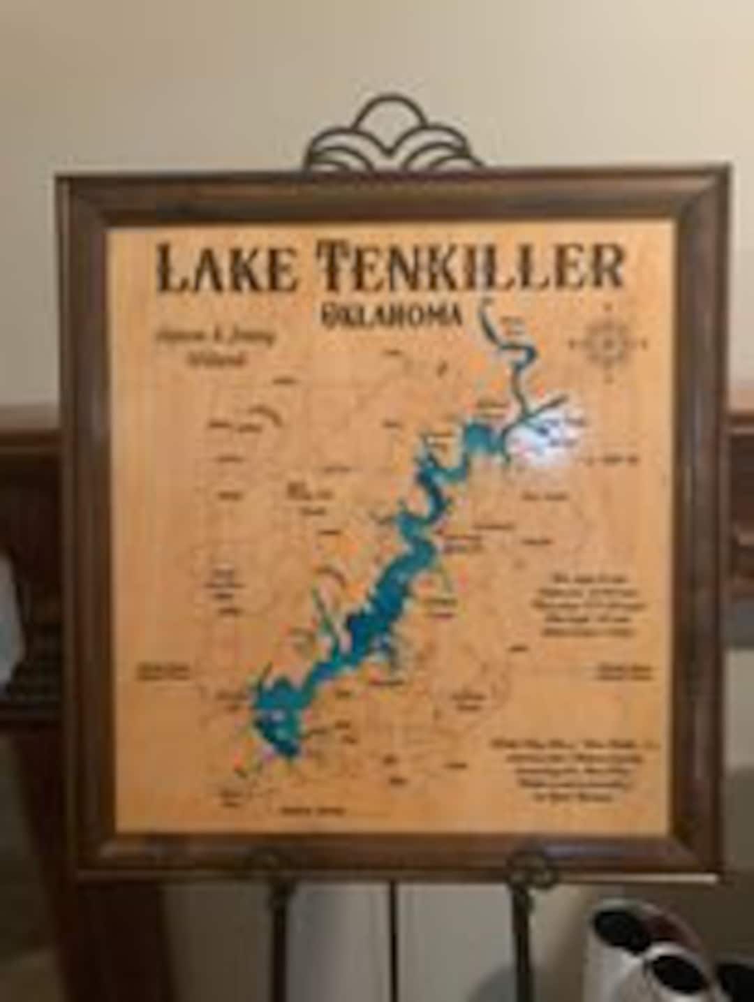 Lake Tenkiller Oklahoma Wood Lake Map With Frame - Etsy