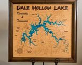 Dale Hollow Lake, Kentucky and Tennessee wood lake map with frame, Lake House Decor, Personalized Gift, Any Lake, Customizable, Family Wall