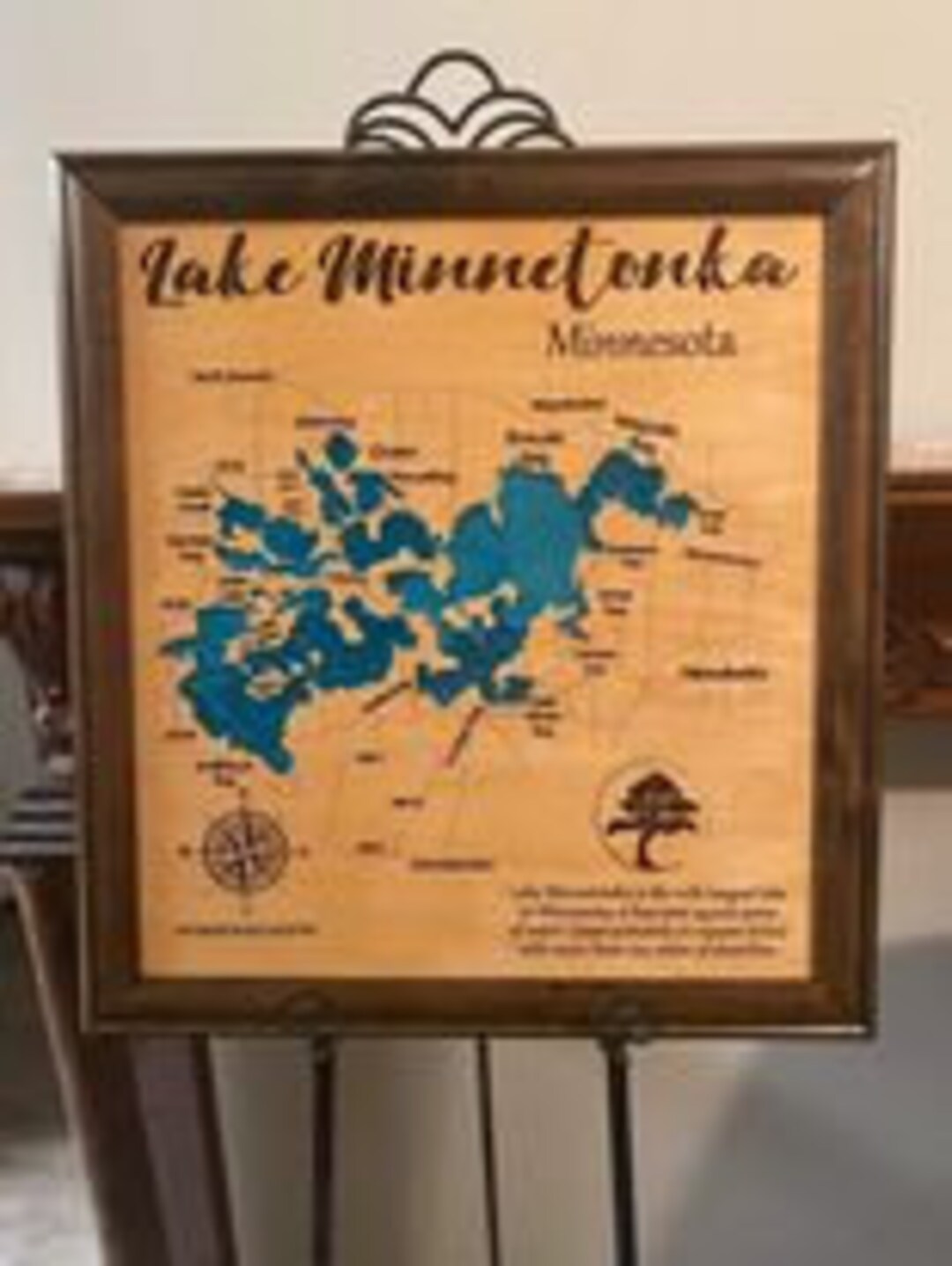 Lake Minnesota Wood Lake Map With Frame Etsy