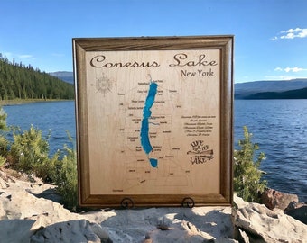 Conesus Lake, New York wood lake map with frame