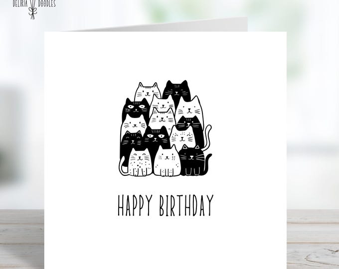 Cats Themed Birthday Card - Birthday Card for Cat Lover - Cat Themed ...