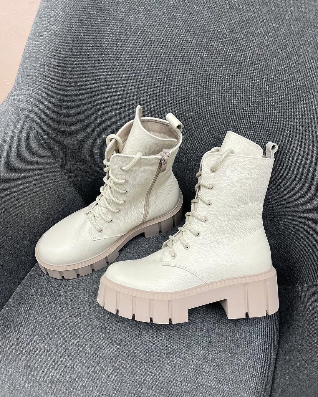 Women's Boots White Springautumn Made of Genuine Leather, Handmade