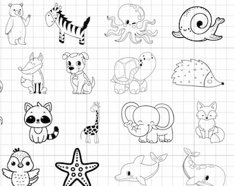 Animales para colorear svg png, animales bebés svg, animales svg, animales png, animales clipart, animales lindos svg, animales cortados archivo, silueta de animal