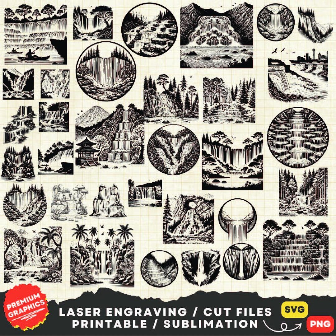 25 Waterfall SVG Bundle, Spring Falls Svg, Mountain Waterfall Svg ...