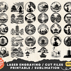 Japan Scene Svg, Japan svg, picture of japan svg, Japan Clipart Png Print, Japan Scene Laser Cut File, Japanese svg, Bonsai svg, Garden Svg