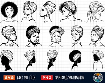 15 Afro femme en bandeau Svg Png, Afro femme Svg, Afro femme Png, Afro femmes Svg Png, Afro femme coupe fichier Cricut, silhouette de femme afro