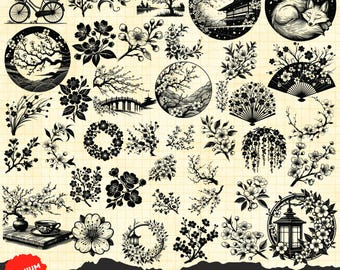 Cherry Blossom Svg, Floral cherry blossom Branch Svg clipart, clipart flower branch Svg, Cherry Blossom Laser Cut File, Japan Sakura Svg Png