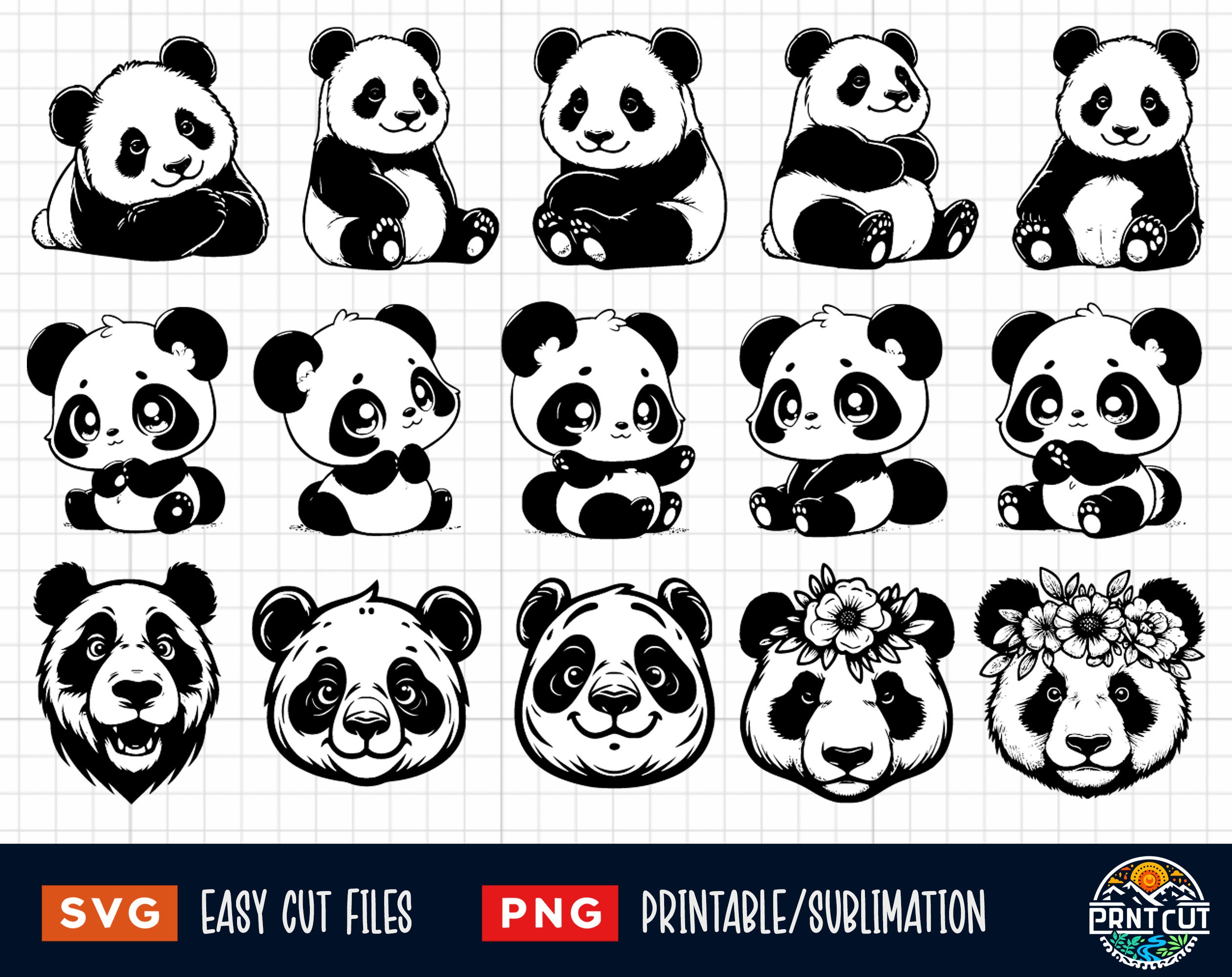 30 Panda SVG PNG Bundle, Pandas Svg, Baby Panda Svg, Pandas Family Svg ...
