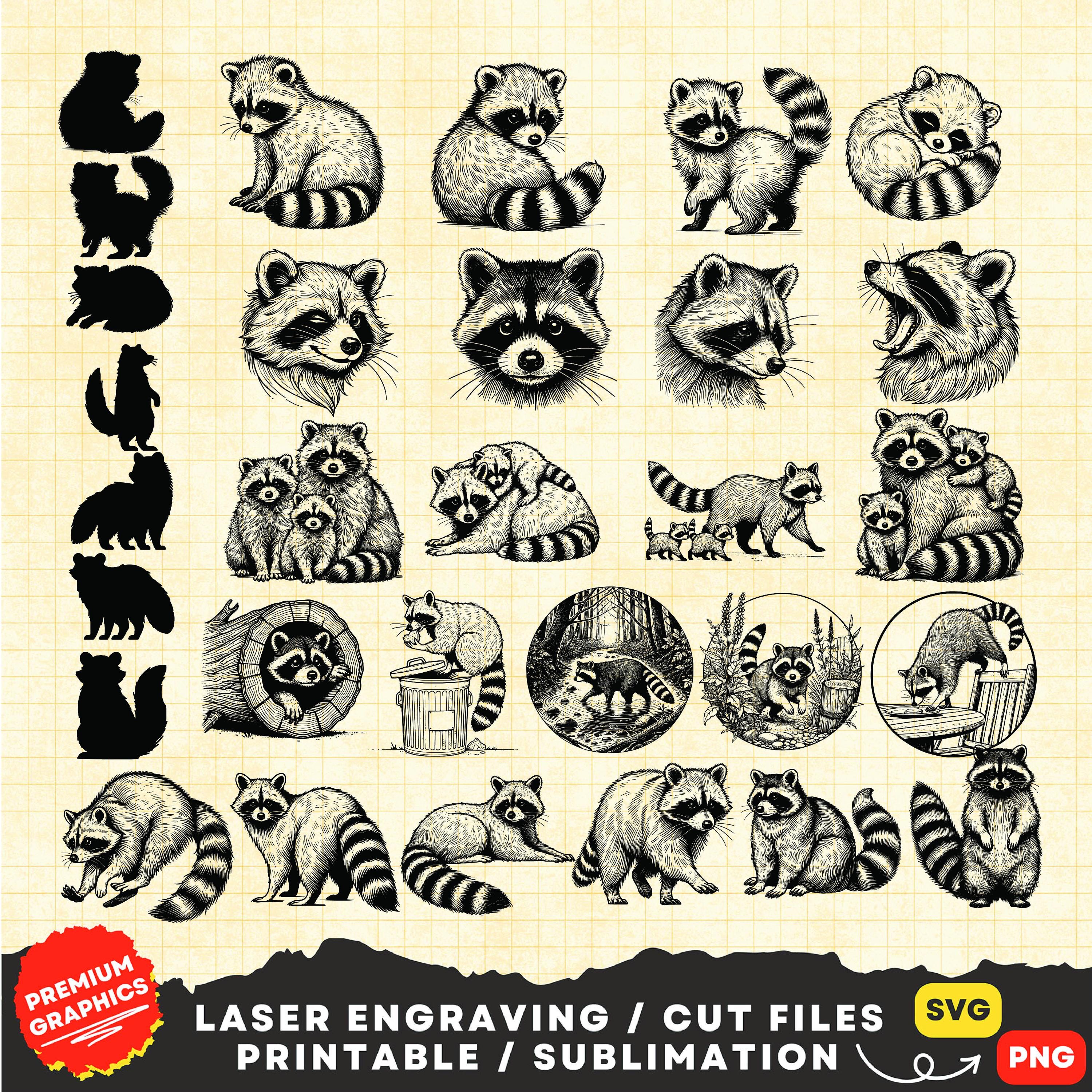 30 Raccoon SVG, Raccoon Png, Clipart Raccoon, Raccoon Silhouette ...