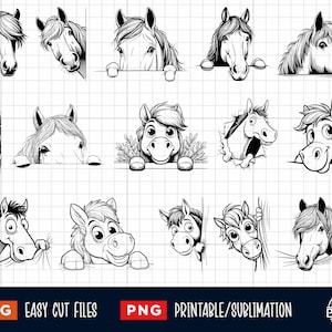 Gluren paard SVG bundel, grappig gluren paard Svg, paard hoofd Svg, paard gezicht Svg, gluren paard gesneden bestand silhouet Clipart Vector Cricut