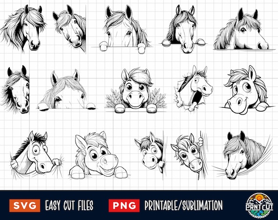 Peeking Horse SVG Bundle, Funny Peeking Horse Svg, Horse Head Svg, Horse Face Svg, Peeking Horse Cut File Silhouette Clipart Vector Cricut