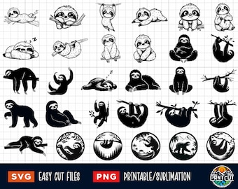 Sloth Bundle, Sloth Svg, Sloth Png, Sloths Svg Png, Sloth Cut File, Sloth Silhouette, Sloth Clipart, Sloth Vector, Baby Sloth Svg layered