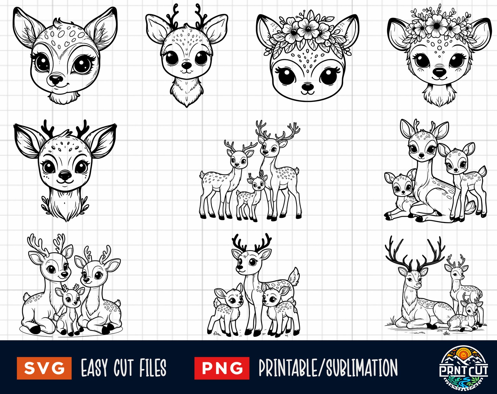 30 Baby Deer Svg Png Bundle, Deer Svg, Cute Deer Anime, Deer Family Svg ...