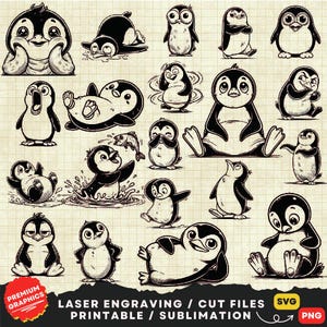 Pingüino divertido SVG, Pingüino peculiar Svg, Pingüino Svg, Pingüino Clipart Png, Pingüino lindo Svg, Dibujos animados de anime de pingüino, Pingüino cortado con láser, Pingüino