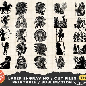 Indian Warrior Svg bundle, American Indian Chef Svg, Indian American Clipart Png Print, Indian Head Svg, Native People Svg Laser Cut File