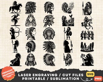 Indian Warrior Svg bundle, American Indian Chef Svg, Indian American Clipart Png Print, Indian Head Svg, Native People Svg Laser Cut File