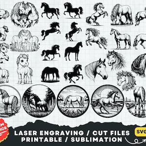 40 Horse Svg Bundle, Horse Svg, Horse Silhouette, Horse Svg, Clipart Horse Png Print, Horse Head Svg, Horse Laser Cut files, Foal Svg,
