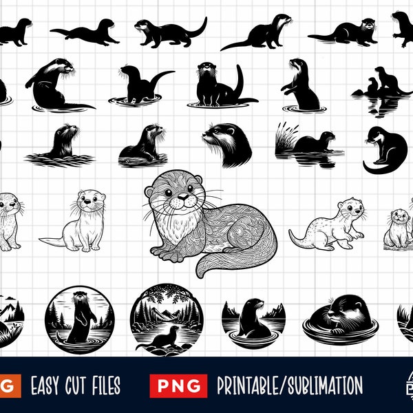 15 Otter Svg Png Bundle, Otter Svg, Otter Clipart Png, Otter Silhouette, Otter Cut files, Cute Otter Svg, Otter Head Svg, Otter Face Svg