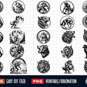 25 Paquete de svg de hombre lobo, hombre lobo svg png, hombre lobo svg, bestia svg, horror svg, hombre lobo luna svg hombre lobo cortar archivos silueta clipart impresión