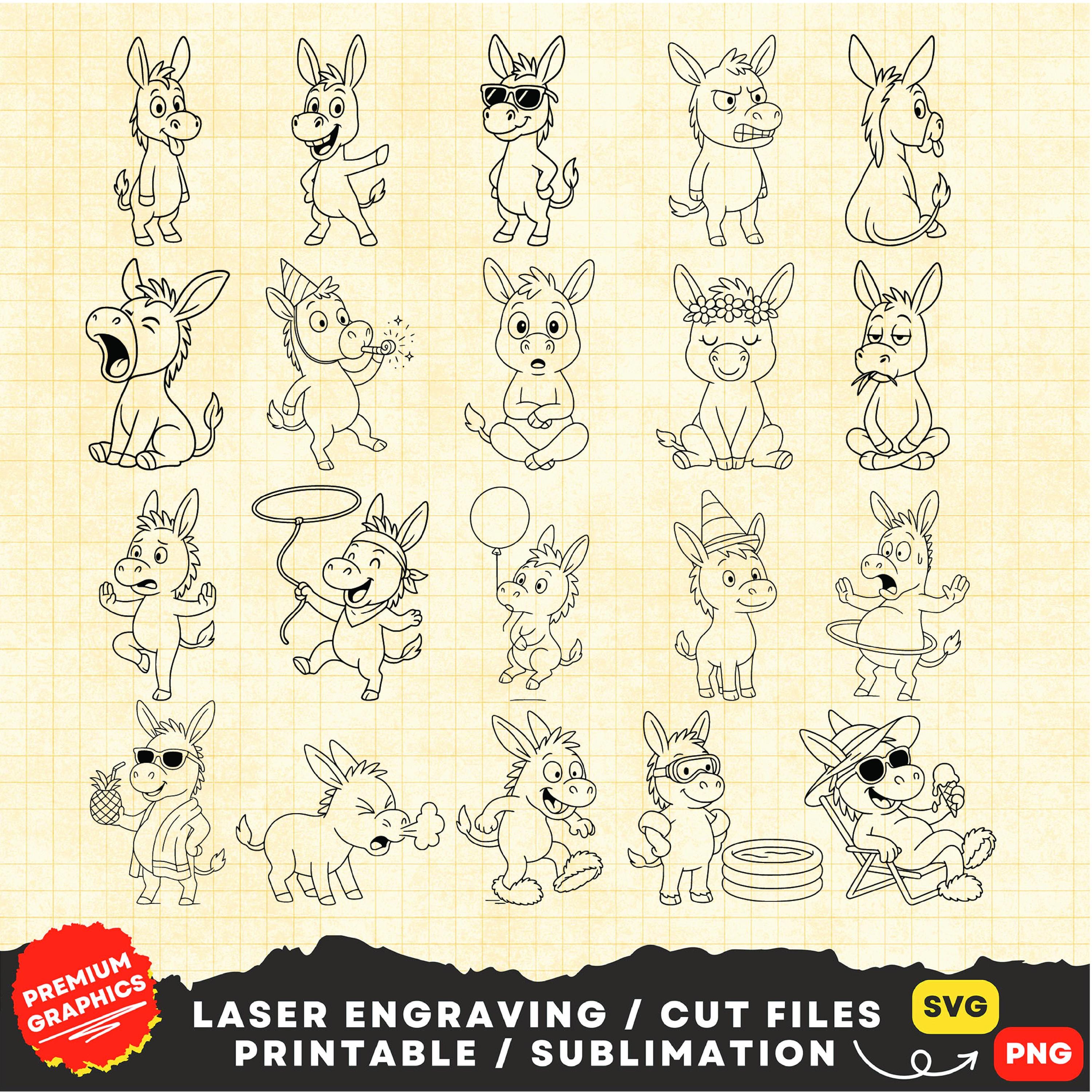 Funny Donkey Svg Bundle, Cute Donkey Svg, Clipart Donkey Png Print ...