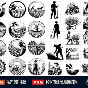 Paquete de 26 SVG de granja, SVG de escena de granja, SVG de paisaje de granja, SVG de agricultura, SVG de granjero, SVG de tractor de granja, Clipart de escena de granja, SVG de campo