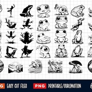 34 Cute Frog SVG PNG Bundle, Frog Svg, Toad Svg, Frog outline, Frog Print, Frog head svg, Frog face Svg, Frog Cut Files Silhouette Clipart