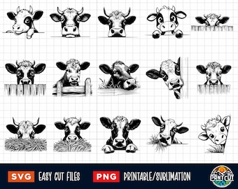 Peeking Cow SVG Bundle, Funny Peeking Cow Svg, Cow Head Svg, Cow Face Svg, Peeking Cow Cut File Silhouette Clipart Vector Cricut Print Png