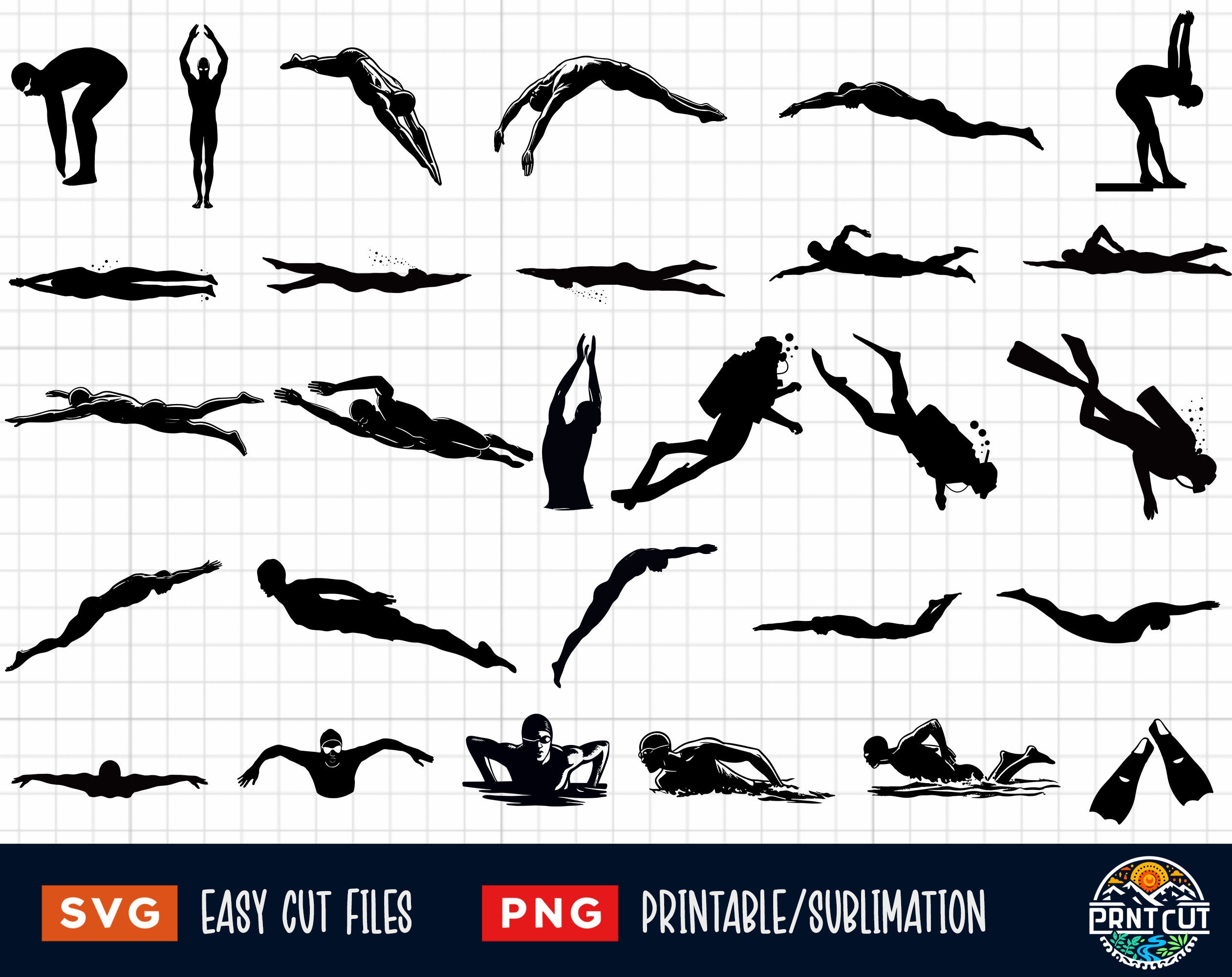 30 Swimmer SVG, Swimming Svg Png, Swimmer Png, Diving Svg Png, Diver