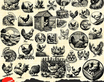 Realistic Chicken Svg Laser Engraving, Chicken Farm Clipart, Chicken Png Print, Farm Svg, Chicken Silhouette, Farm scene Clipart,Farm Animal