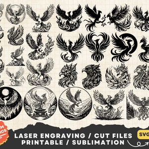Lot Phoenix Svg, Phoenix Svg, Clipart Phoenix, impression Png Phoenix, fichier découpé au Laser Phoenix, Silhouette Phoenix, logo Phoenix, Firebird Svg