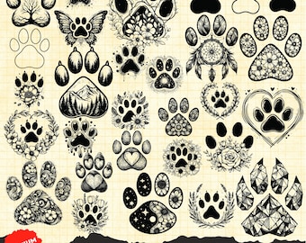 Heart Paw Svg, Paw SVG Bundle, Paw Svg, dog paw svg, Paw Print Svg, Floral Paw svg, Paw love heart Svg Png Laser Cut File Silhouette Clipart