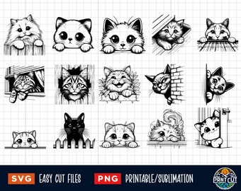 Peeking Cat SVG Bundle, Peeking Cat Svg, Cat Head Svg, Peeking Kitten svg, Peeking Black Cat Svg Cut File Silhouette Clipart Vector Cricut