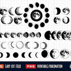 8 Moon Svg Bundle, Fase lunare SVG Png, Fasi lunari Svg, ClipArt di fase lunare, Luna crescente Svg, Luna Cut File Cricut Silhouette Vector