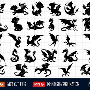 30 Dragons SVG Bundle, Dragon Svg, Dragon Png, Baby Dragon Svg Png, Dragon Cut File, Dragon silhouette, Dragon Clipart, Dragon Cricut Vector