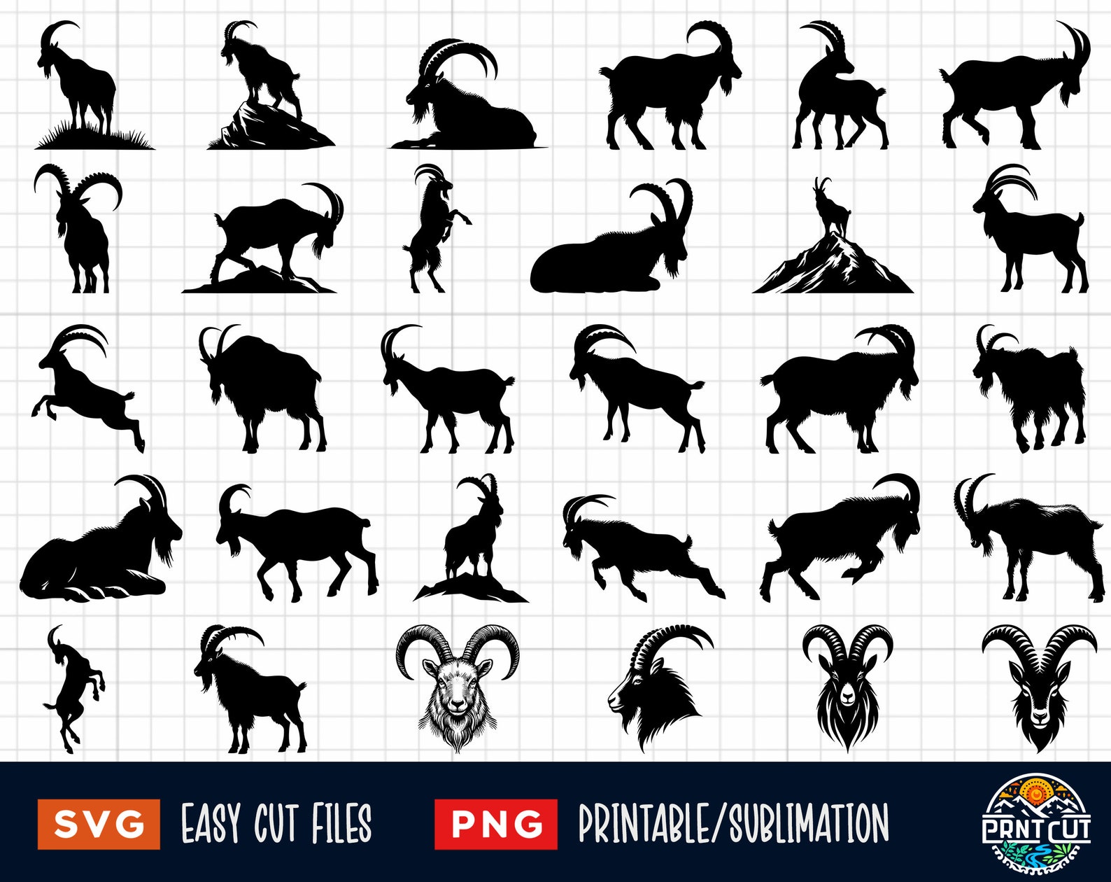 30 Mountain Goat Svg Png Bundle, Mountain Goat Svg, Mountain Goat Png ...