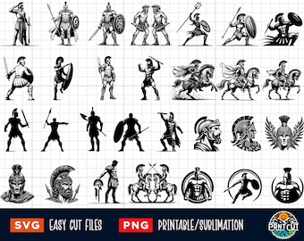 33 gladiatorenbundel, Gladiator Svg, Gladiator Png, Gladiator Clipart, Gladiator silhouet, Gladiator gesneden bestand Cricut, Gladiator Vector