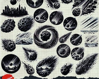 Meteor Svg Bundle, Meteor Svg Png, Asteroid Svg, Meteor Laser Cut, Asteroid clipart, Comet Scene Svg, Fireball svg, Meteorite svg