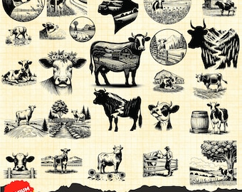 Cow Scene svg, Cow Svg, Cow Scene Png, Clipart Cow Scene Png, Cow Head Svg, Cow laser Cut, Clipart Farm Scene Svg, Farm Animal svg, Farm Svg