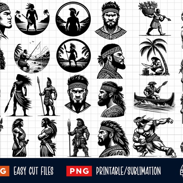 27 Native Samoan Warrior SVG PNG, Samoan Svg, Tongan Svg, Native Warrior Svg, American Indian svg, Native Samoan print Silhouette Clipart