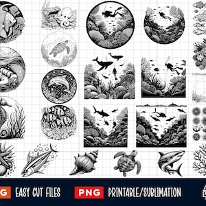 31 onderwater Svg, onderwaterscène Svg, oceaanscène svg, oceaandieren Svg, Sea Life Scene Svg, zeeleven Svg Png lasergesneden Clipart Print