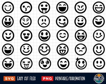 30 Emoji Svg Png Bundle, Emoji Svg, Emoji Png, Smiley Face Svg, Smiley Svg, Emoji Clipart, Smiley Silhouette, Smiley Face cricut, Smile svg