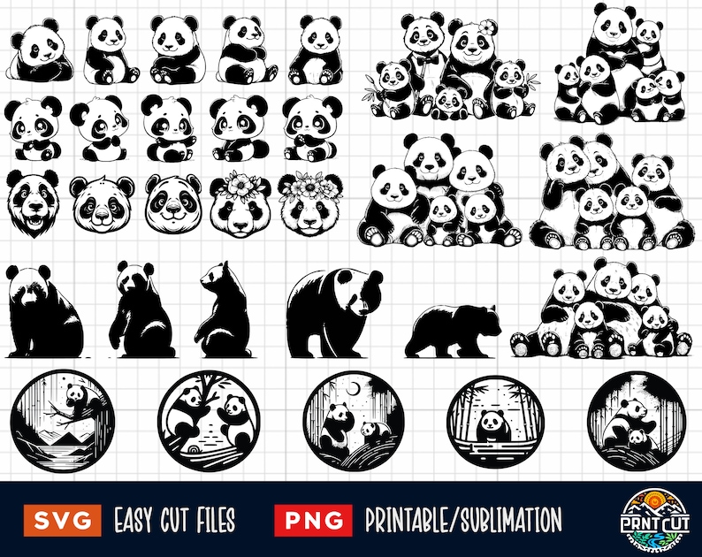 30 Panda SVG PNG Bundle, Pandas Svg, Baby Panda Svg, Pandas Family Svg ...