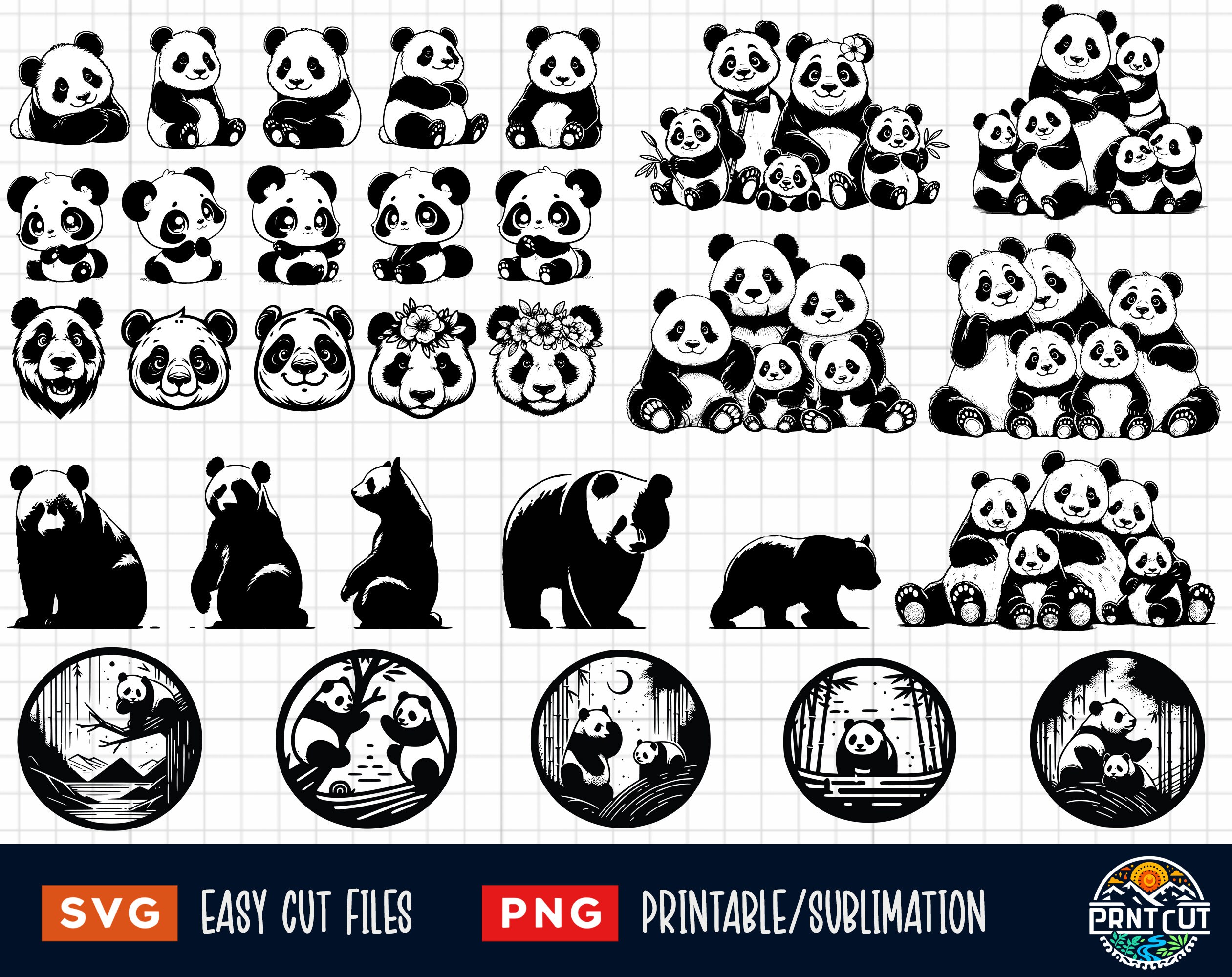 30 Panda SVG PNG Bundle, Pandas Svg, Baby Panda Svg, Pandas Family Svg ...