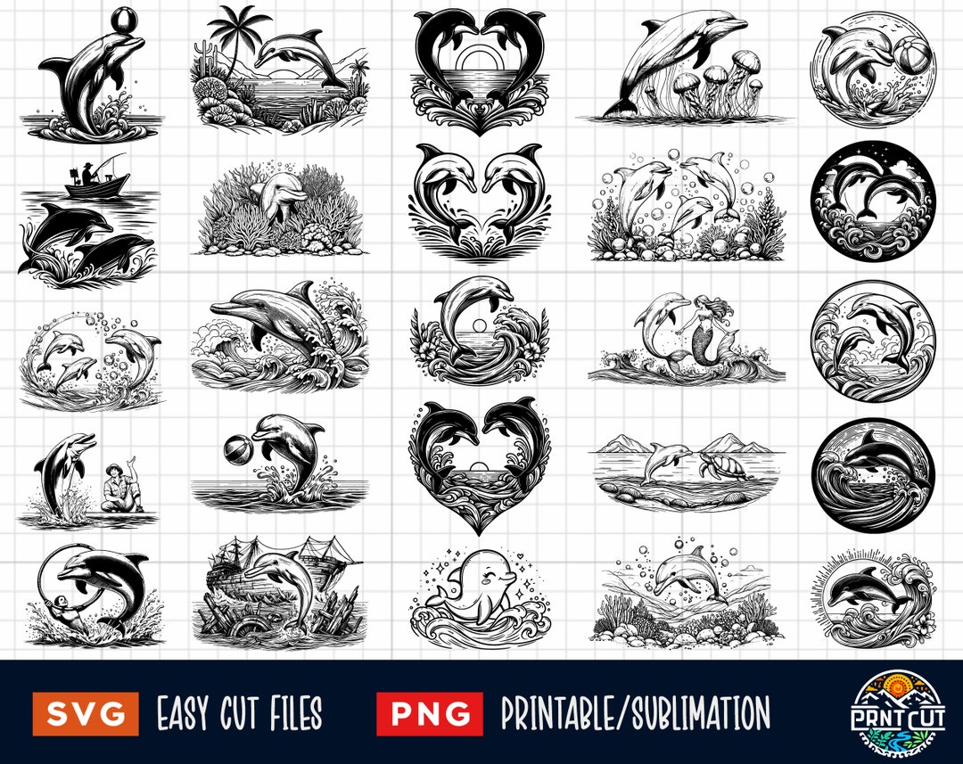 25 Dolphin SVG PNG, Dolphin Scene Svg, Dolphin Heart Svg, Ocean Scene