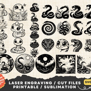 Pacote Snake Svg, Snake Svg, Clipart Snake Png Print, Cabeça de cobra Svg, Viper Snake Svg, Arquivo de corte a laser de cobra, Silhueta de cobra, Anacondas Svg